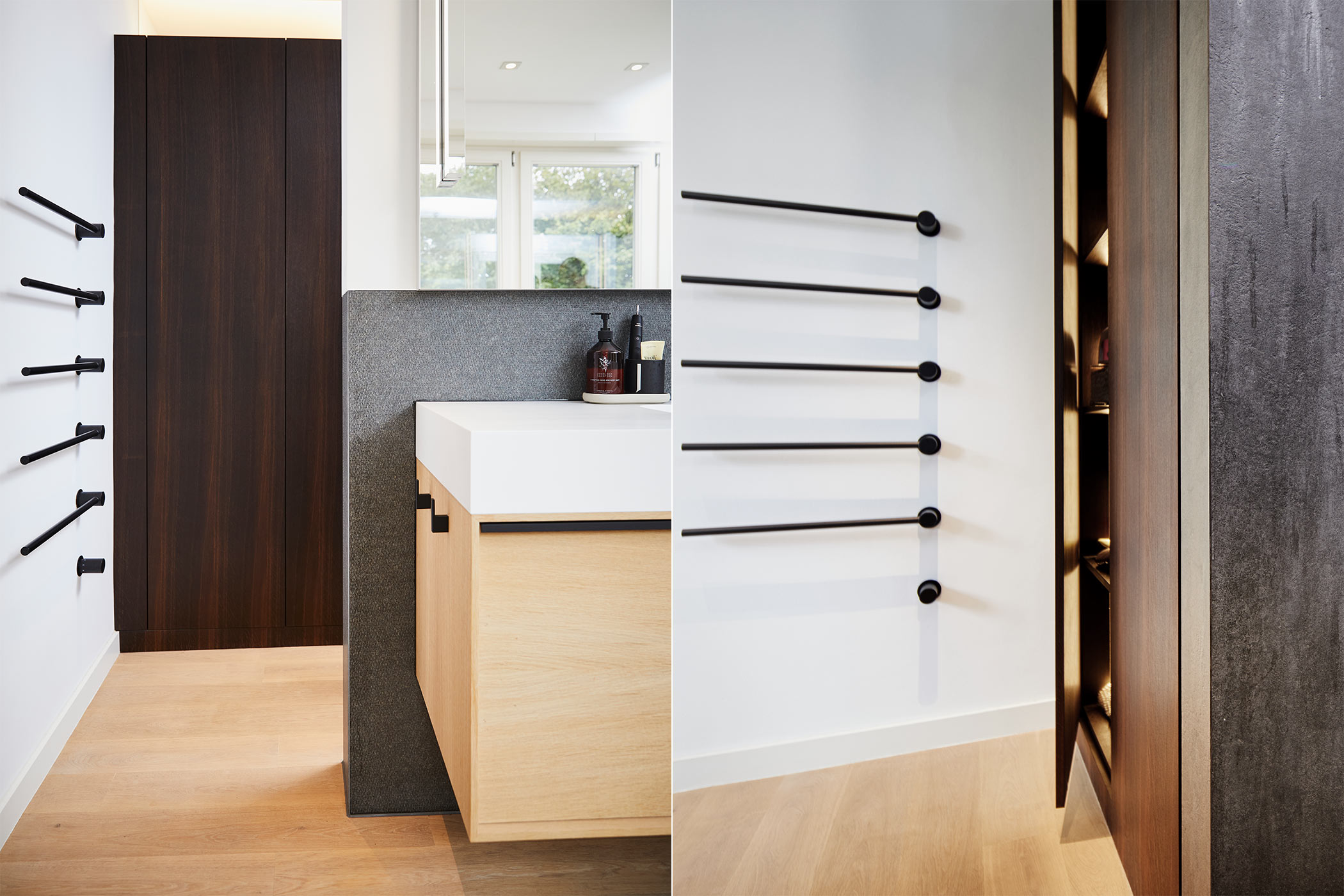 Corian, Vola, Stahl, Eiche