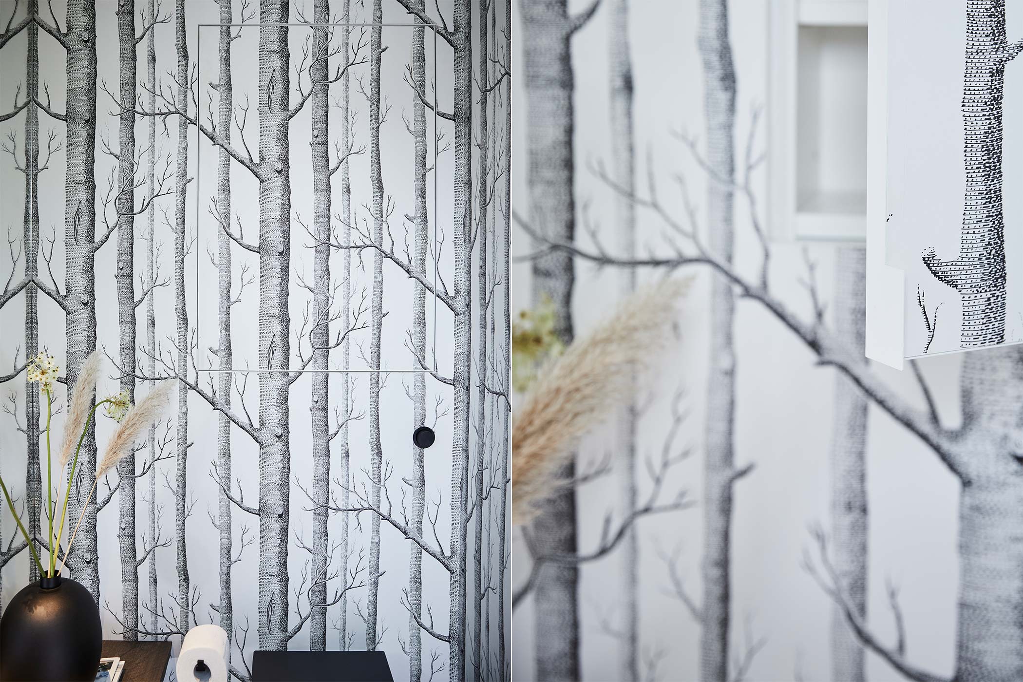 Tapetentür, Waldtapete, Einbauschrank, vollflächiger Spiegel